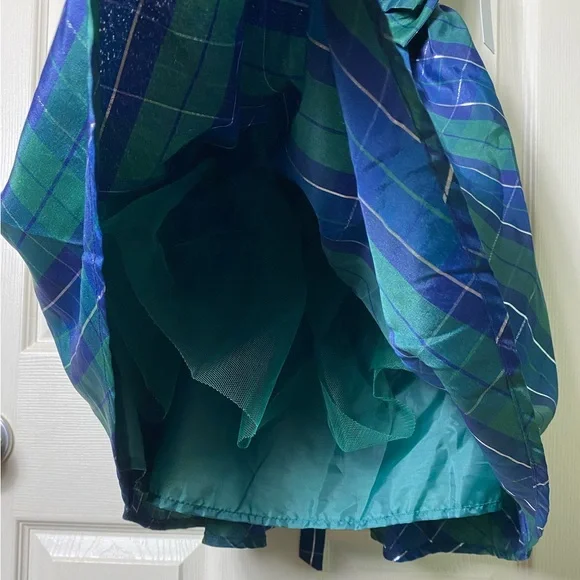 Tahari | NWT Girl’s Blue Green Plaid Velvet Dress & Matching Headband - 8 - Picture 6 of 9